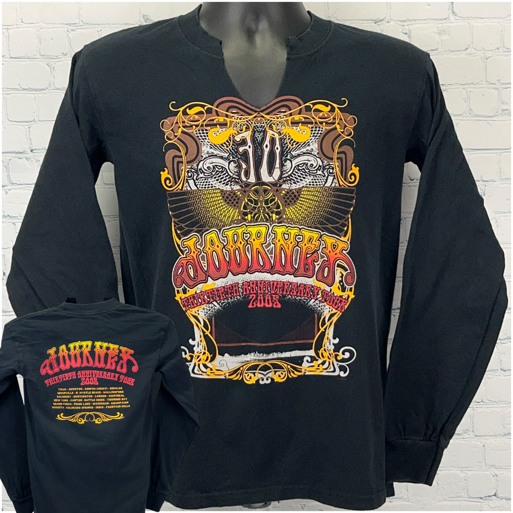 Vintage Y2Ks Journey 30th Anniversary 2005 Tour T Shirt Black LS Unisex S Small